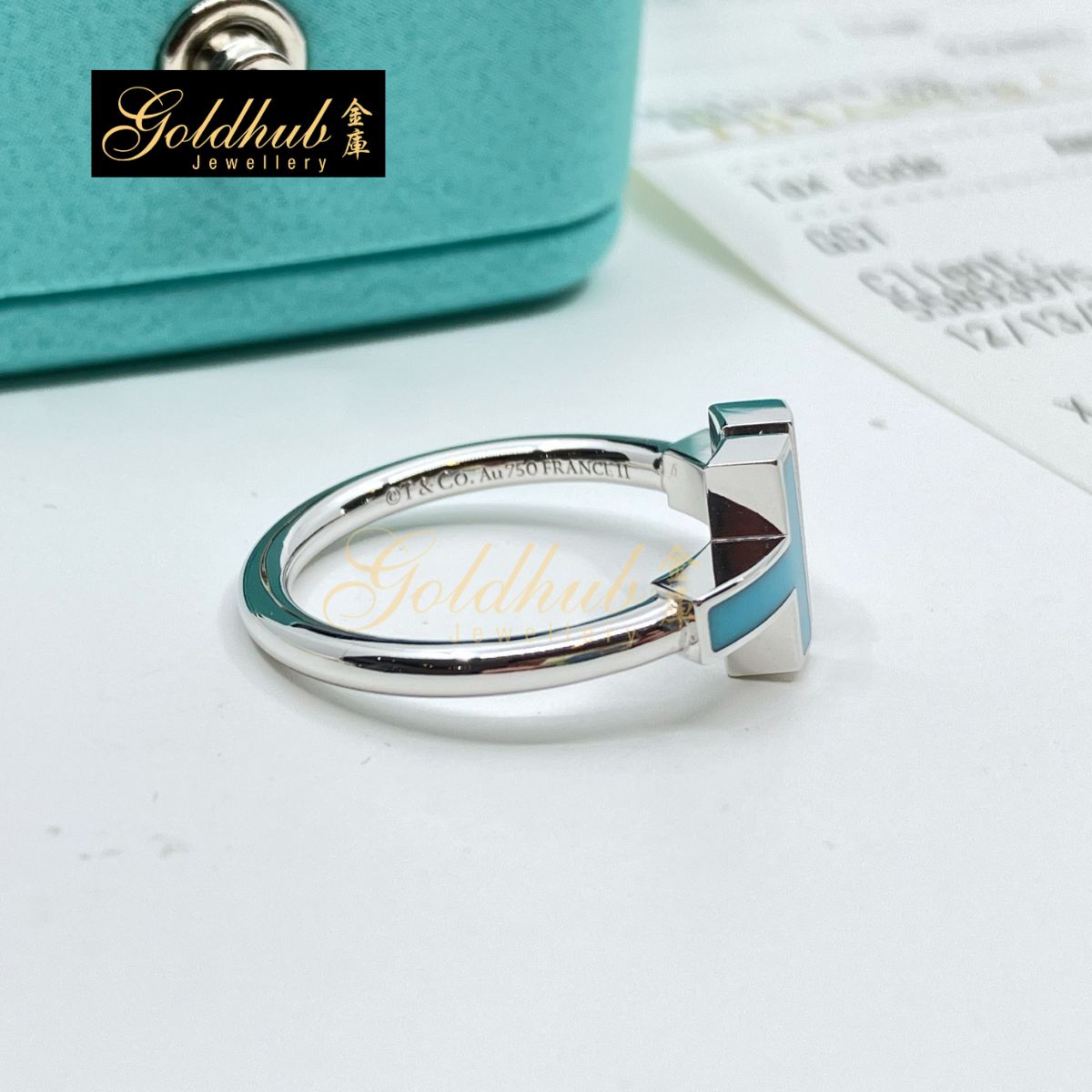 Tiffany T Diamond and Turquoise Wire Ring in White Gold, Size 6