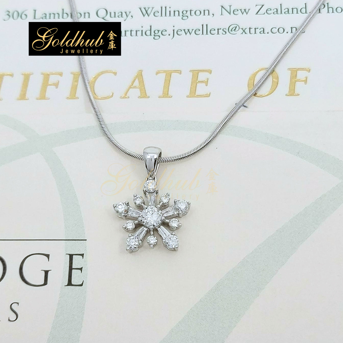 Snow Flake Diamond Necklace in White Gold