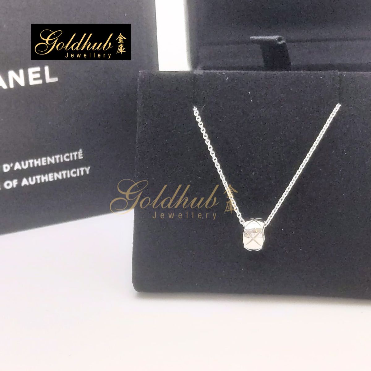 Chanel Coco Crush Necklace, Quilted Motif in White Gold