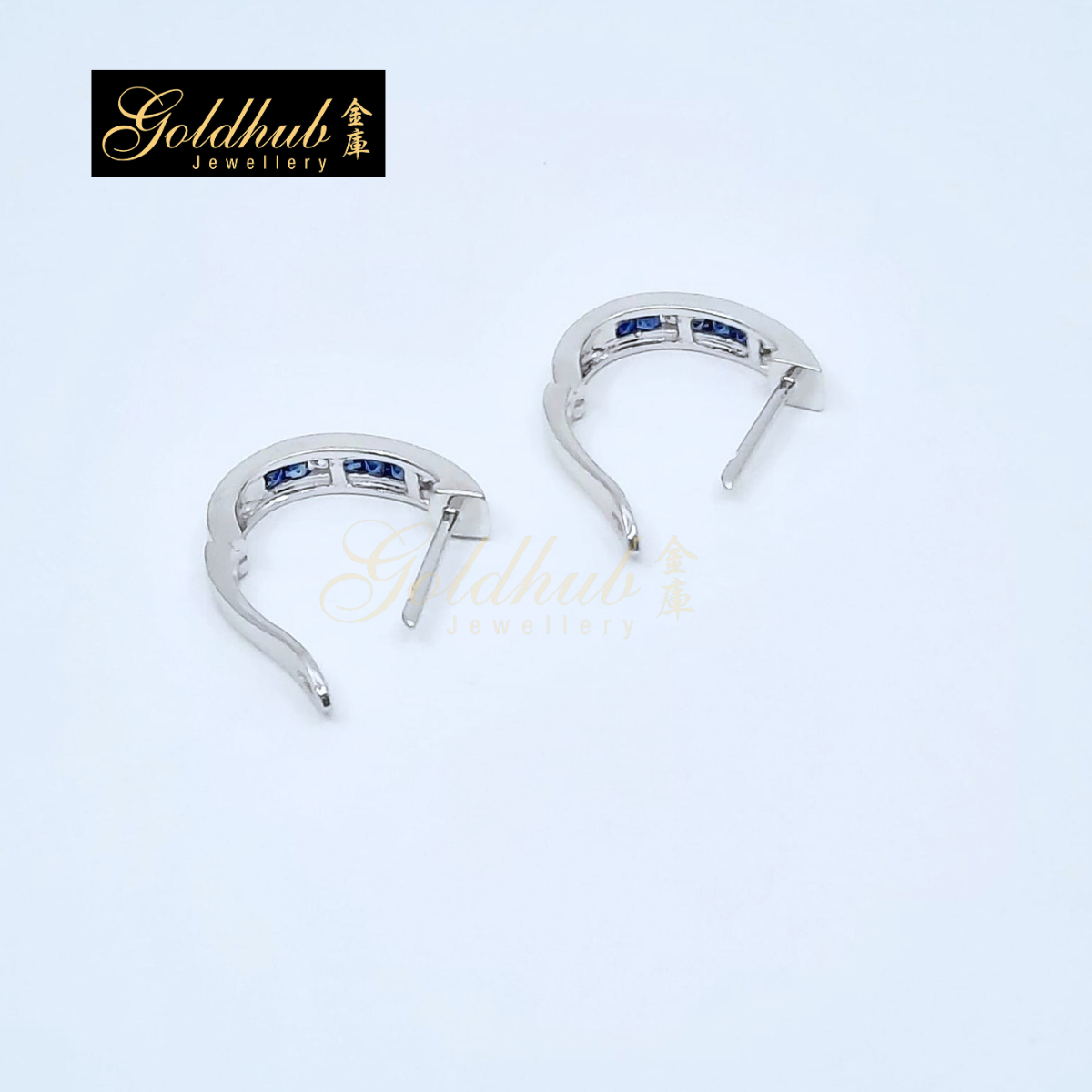 Blue Sapphire Diamond Earrings in White Gold