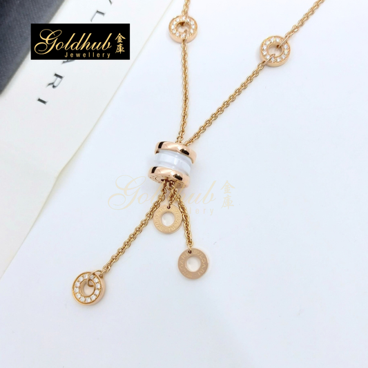 Bulgari B.zero1 White Ceramic and Pave Diamonds Necklace in Rose Gold
