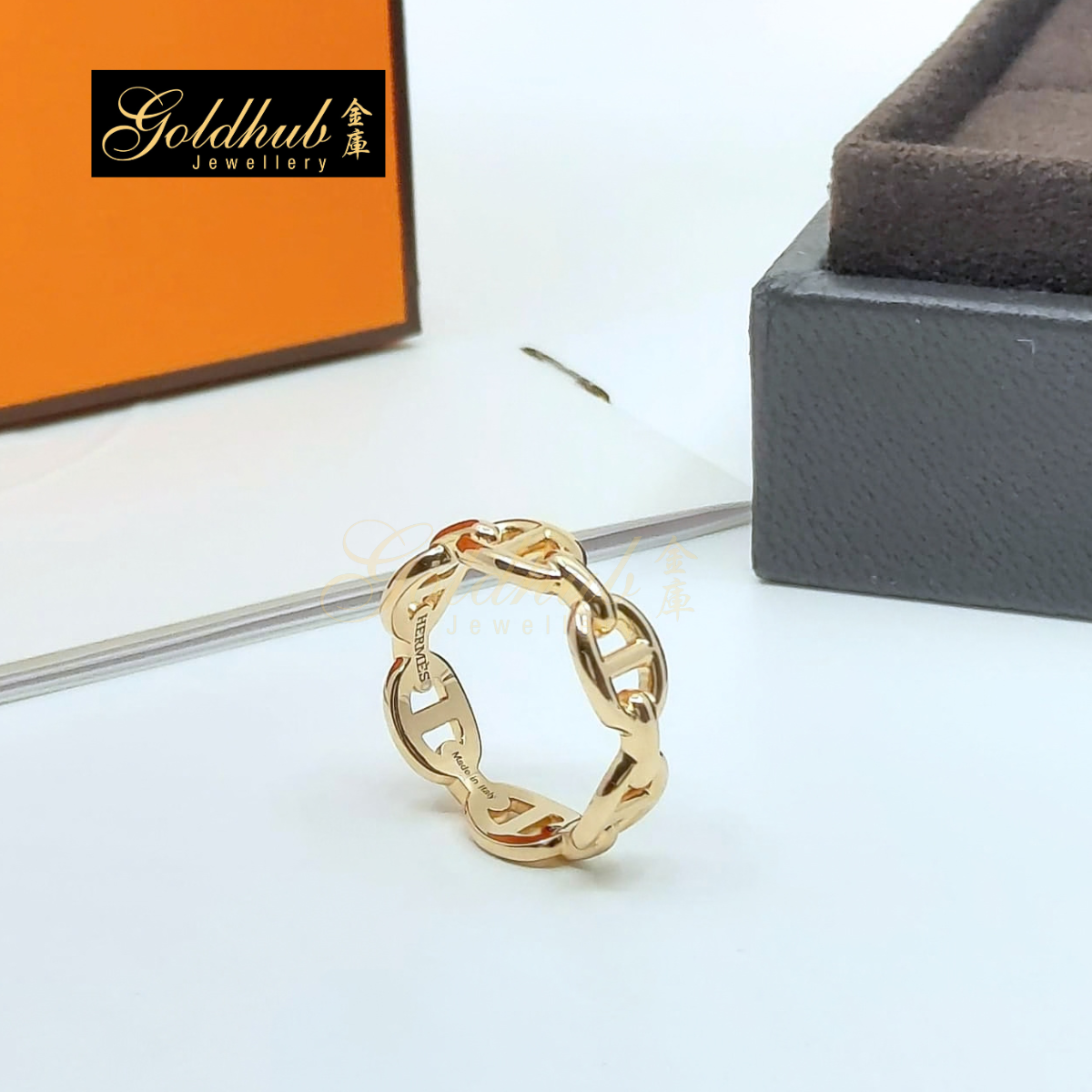 Hermes Chaine d'ancre Enchainee Ring, Small Model in Rose Gold, Size 51