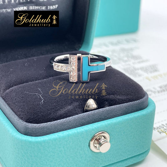 Tiffany T Diamond and Turquoise Wire Ring in White Gold, Size 6