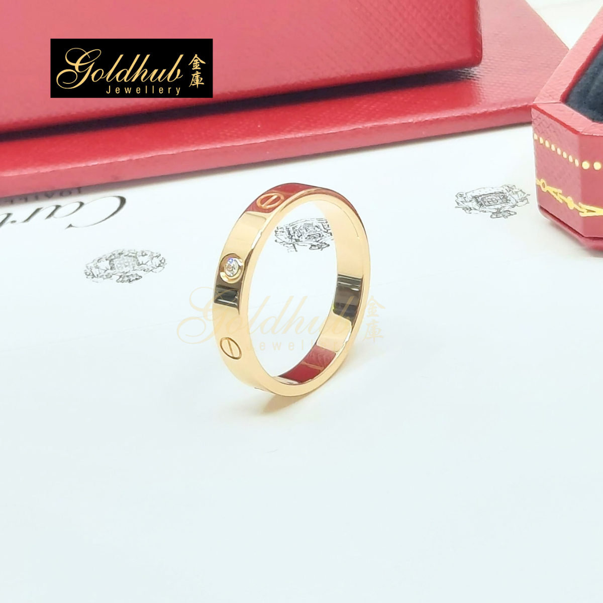 Cartier Love Ring, Small Model, 1 Diamond in Rose Gold, Size 63