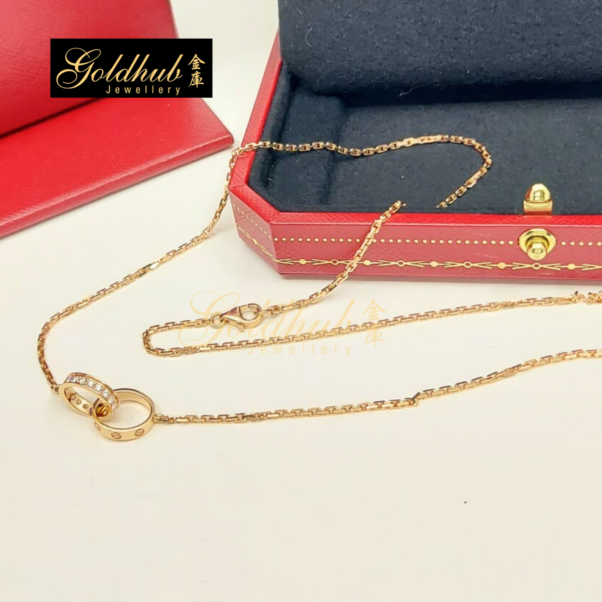 Cartier Love Pendant, Half-Paved Diamond Necklace in Rose Gold