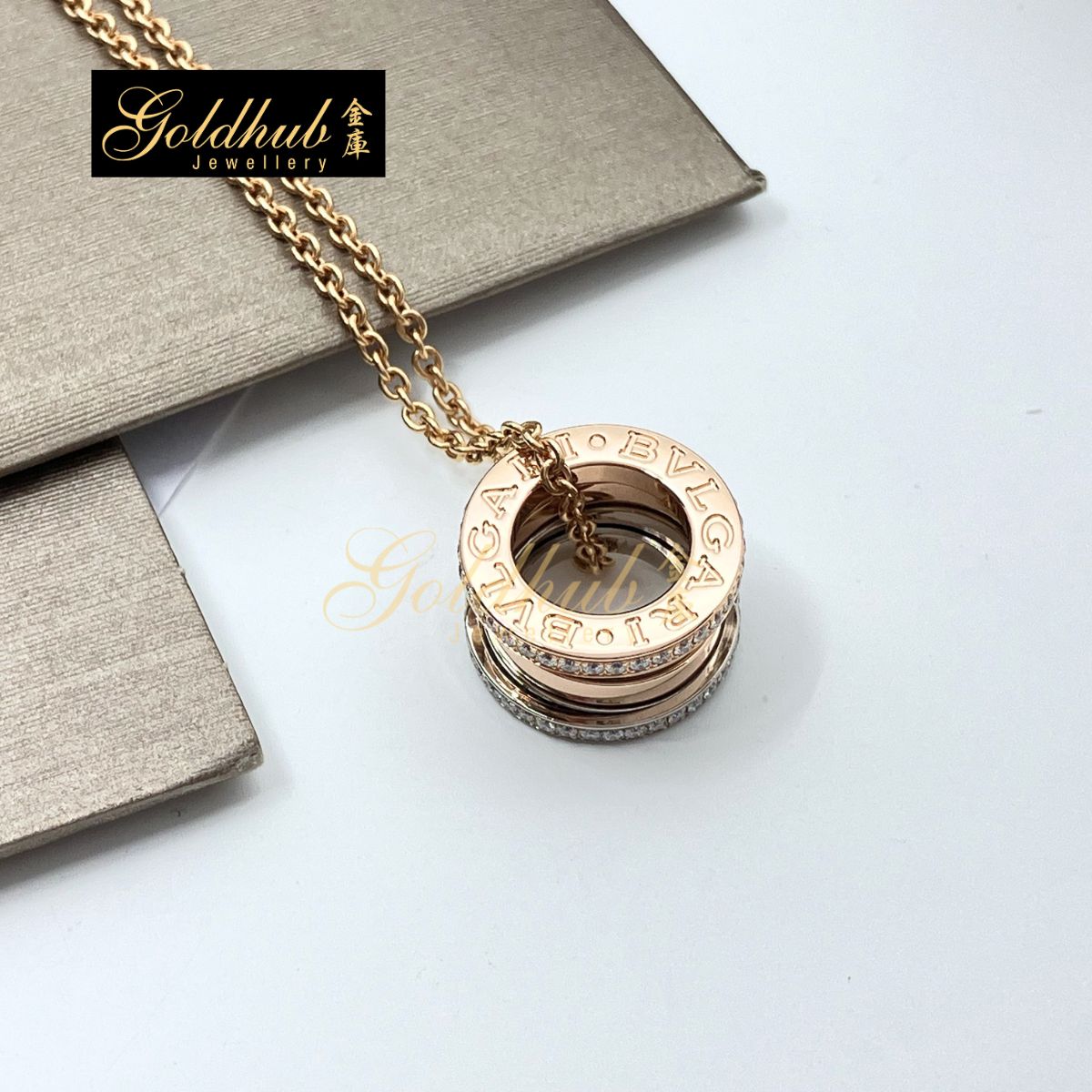 Bulgari B.zero1 Necklace with Pave Diamonds in Rose and White Gold