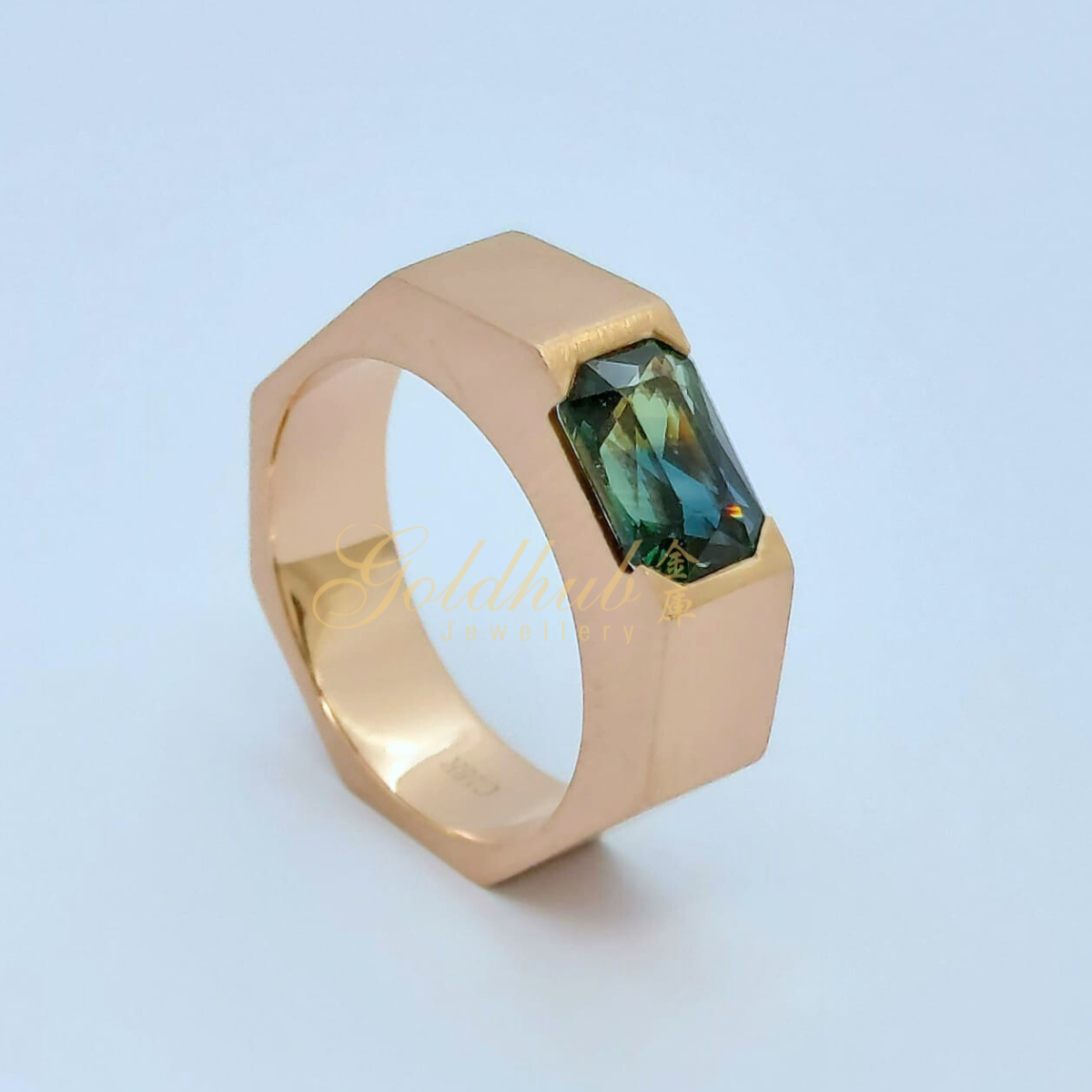 2.65ct Blue Yellowish Green Sapphire Ring in Rose Gold