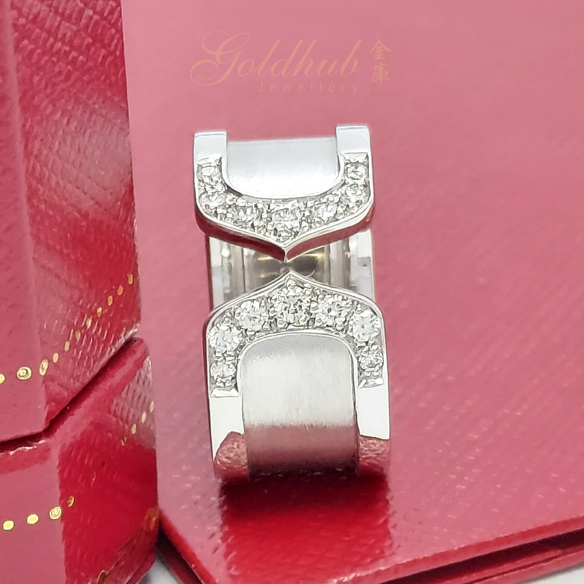 Cartier Double C, Large Model Ring, with diamonds in White Gold