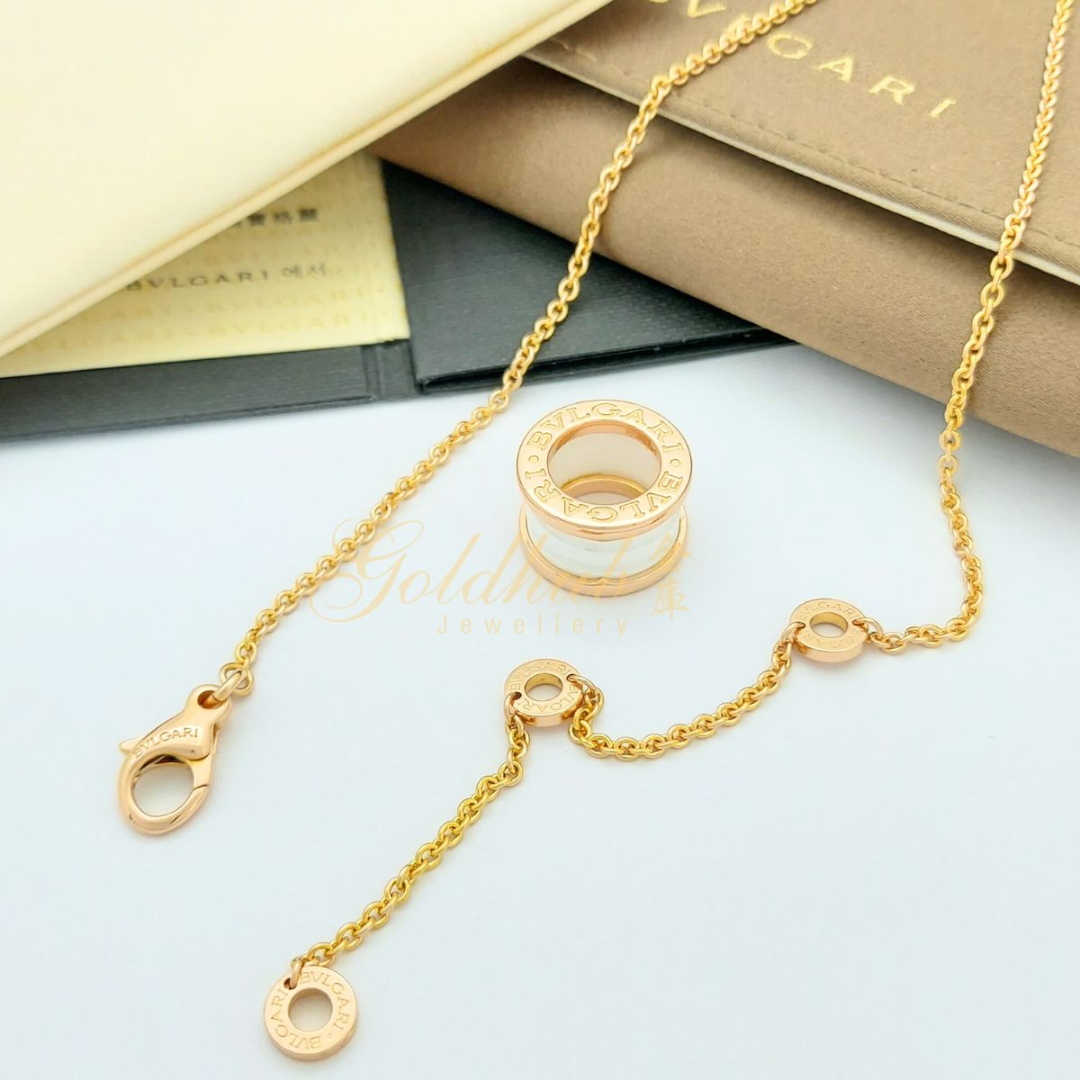 Bvlgari B.zero1 White Ceramic Necklace in Rose Gold