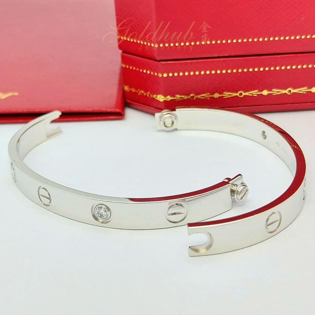 18k Pre-loved Cartier Love Bracelet, 4 Diamonds in White Gold