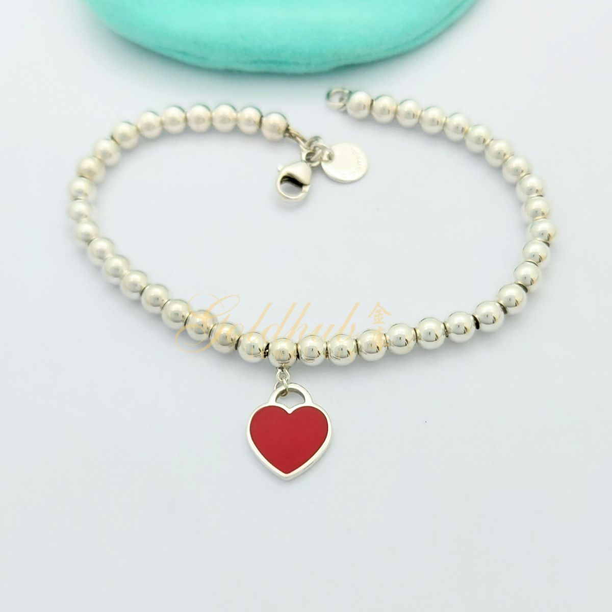 Return to Tiffany Red Mini Heart Bead Bracelet in Silver