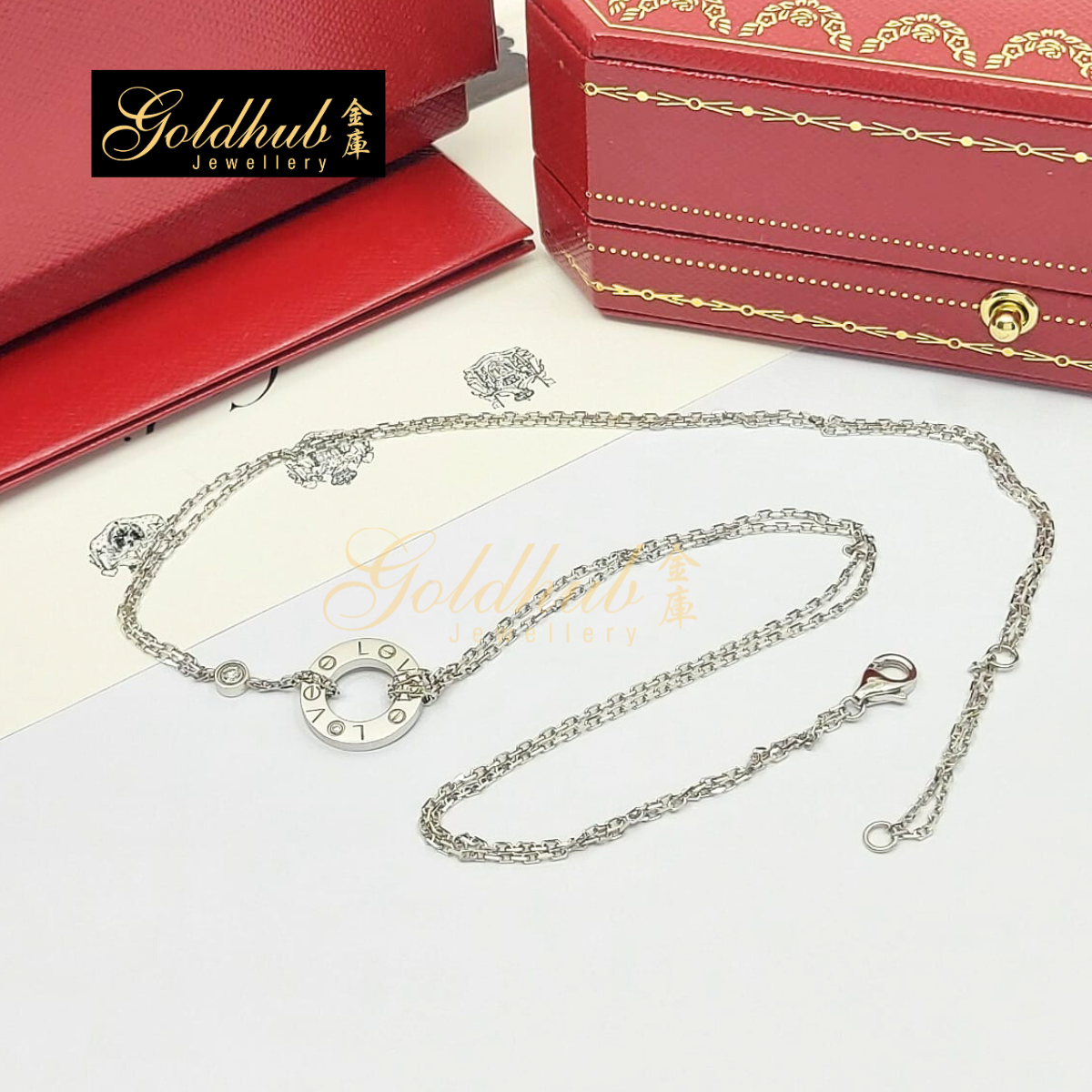 Cartier Love Necklace, 2 Diamonds in White Gold