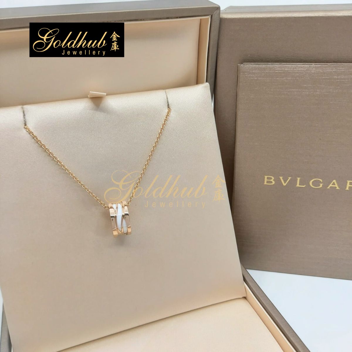 Bvlgari B.zero1 Design Legend White Ceramic Necklace in Rose Gold