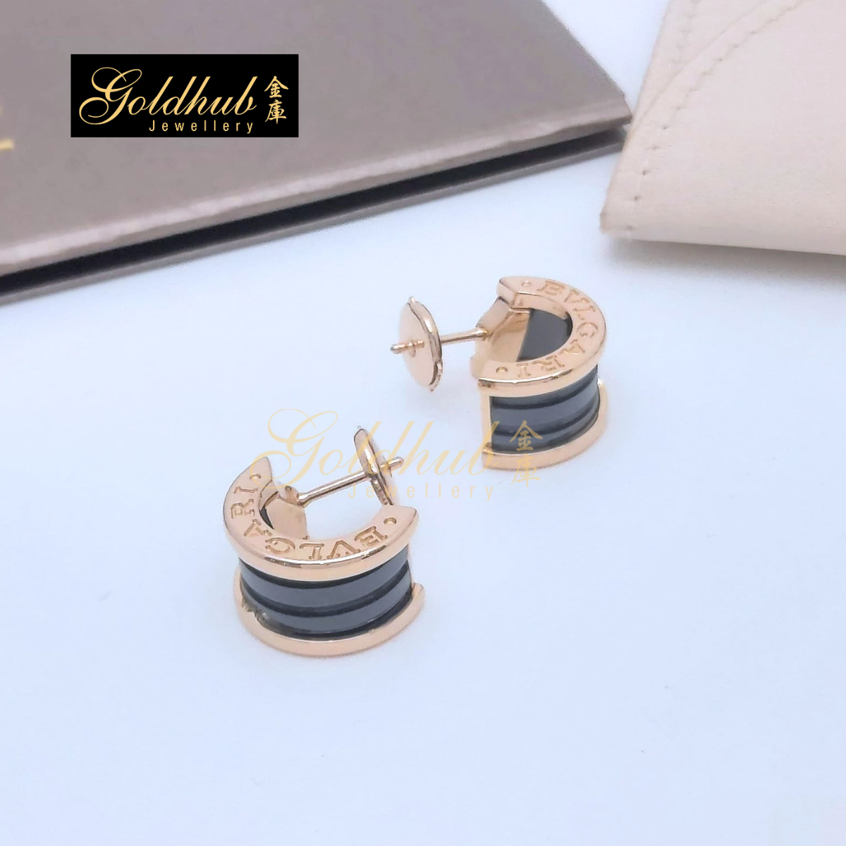 Bvlgari B.zero1 Black Ceramic Earrings in Rose Gold