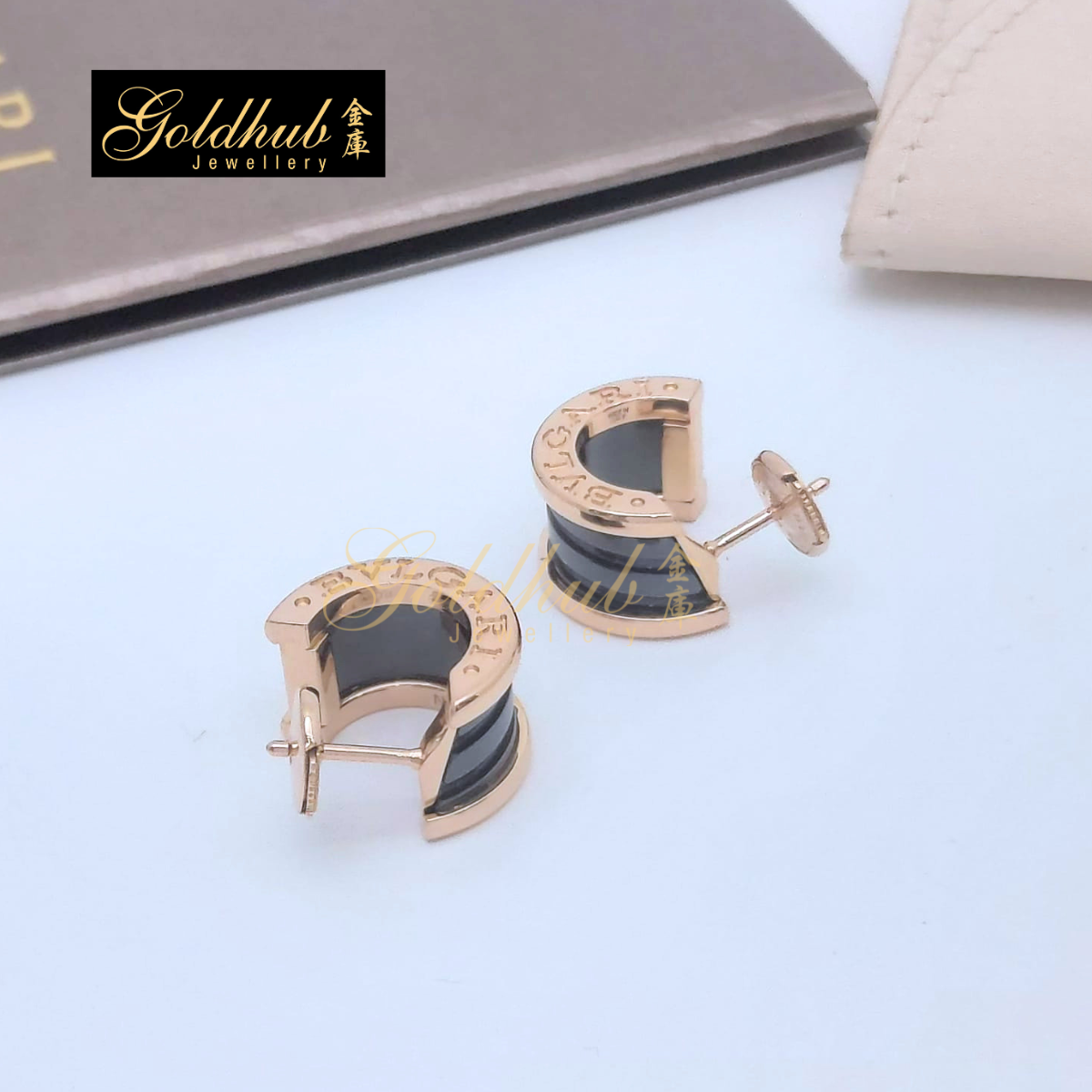 Bvlgari B.zero1 Black Ceramic Earrings in Rose Gold