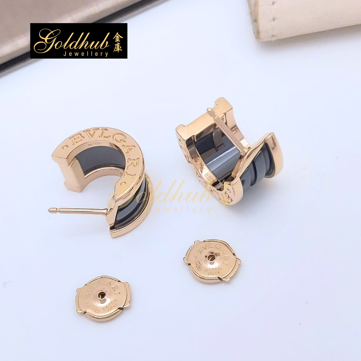 Bvlgari B.zero1 Black Ceramic Earrings in Rose Gold