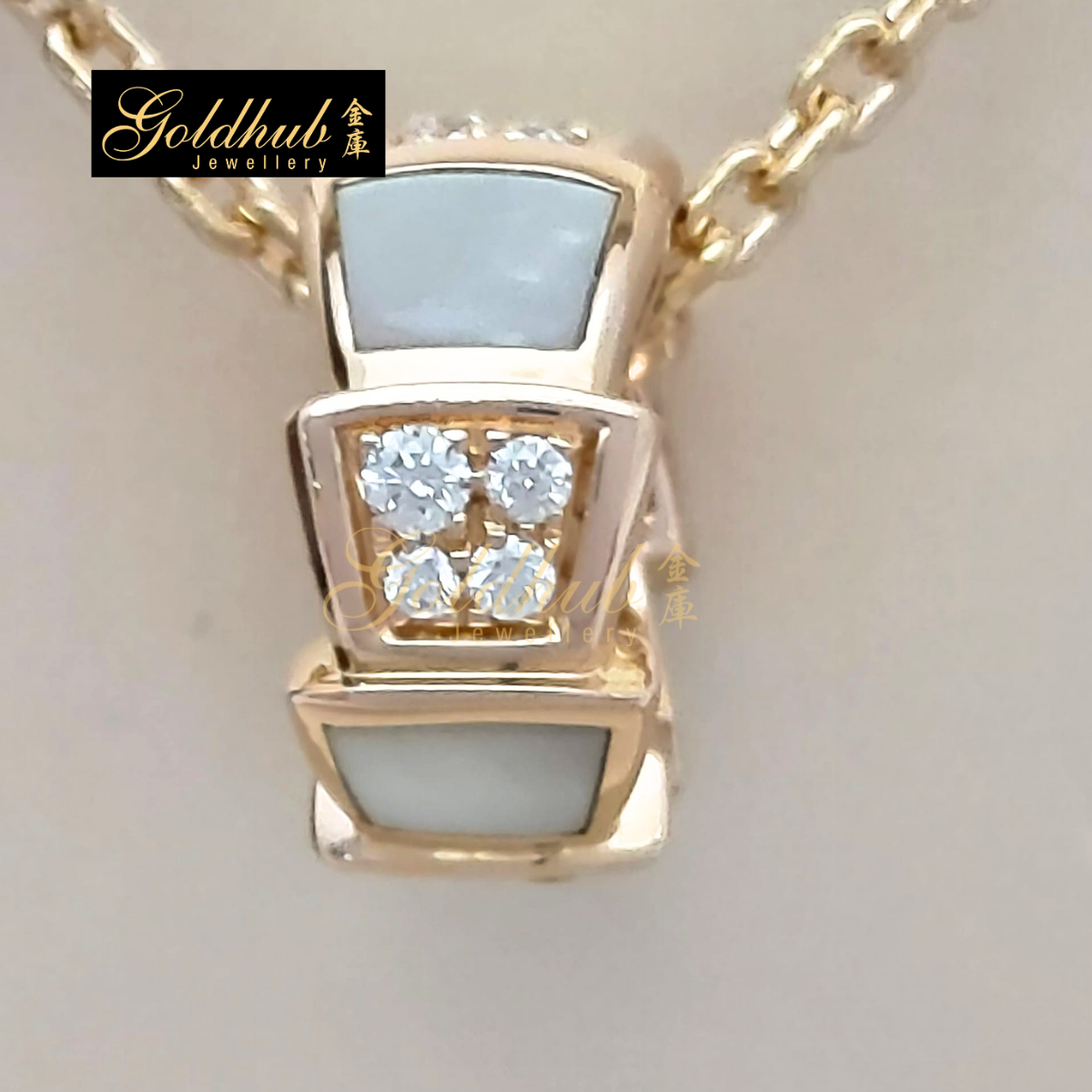 Bulgari Serpenti Viper Necklace, with Pave Diamonds and Mother-of-Pearl in Rose Gold