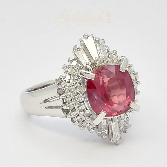 Pinkish Red Ruby Diamond Ring in Platinum