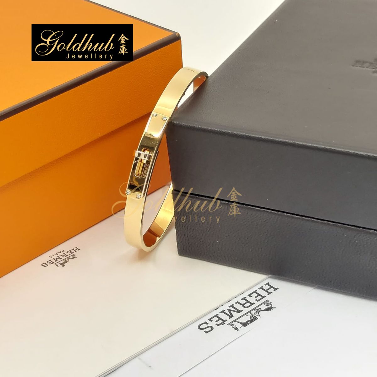 Hermes Kelly Bracelet, Small Model, 4 Diamonds in Rose Gold, Size SH