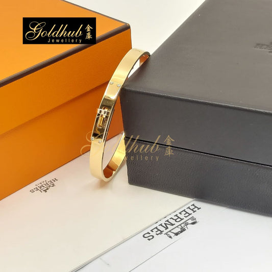 Hermes Kelly Bracelet, Small Model, 4 Diamonds in Rose Gold, Size SH