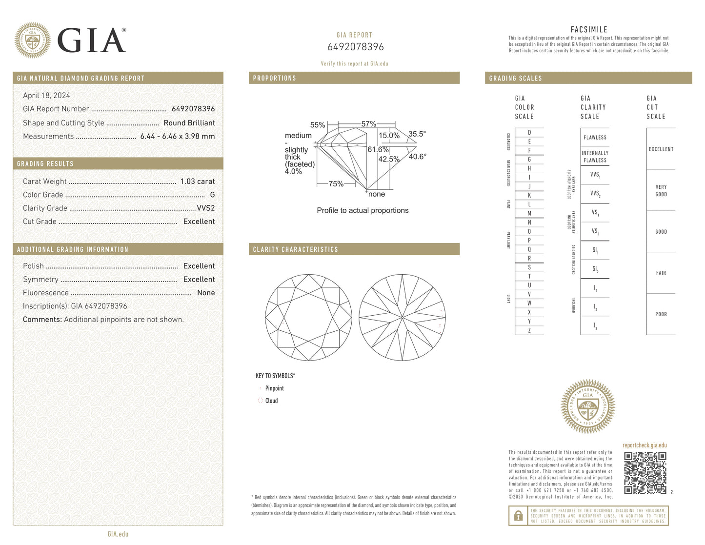 1.03 Carat G VVS2 Round Cut Diamond 6492078396