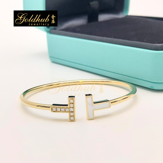 Tiffany & Co T Wire Mother-of-pearl and Diamonds Bracelet in Yellow Gold