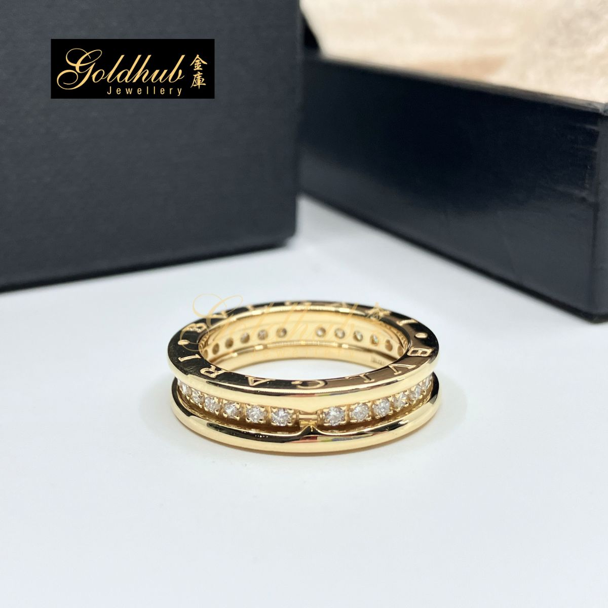 Bulgari B.zero1 1 Band Ring, Pave Diamonds in Yellow Gold, Size 49