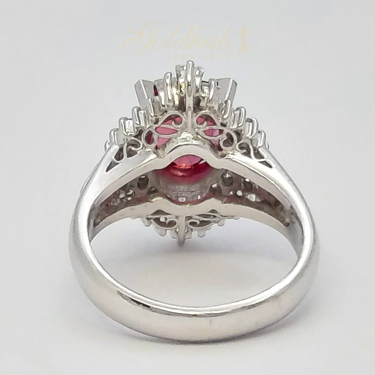 Pinkish Red Ruby Diamond Ring in Platinum