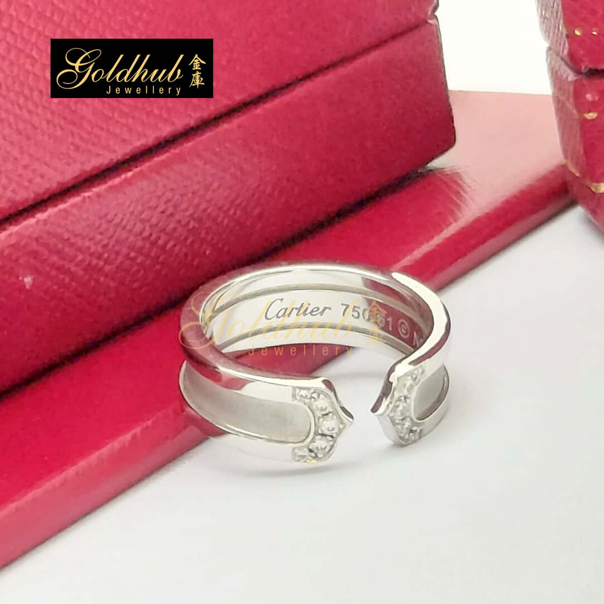 Cartier 2C Diamond Ring in White Gold, Size 51