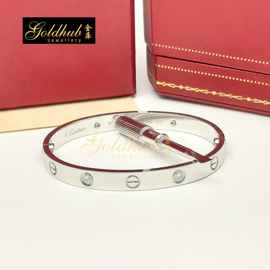 Cartier Love Bracelet, Classic Model, 4 Diamonds in White Gold, Size 16