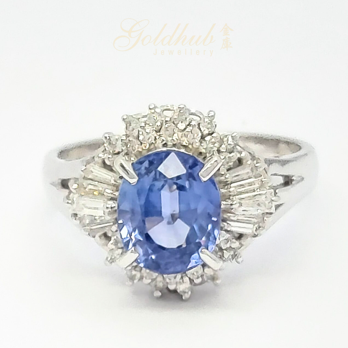 Blue Sapphire Diamond Ring in Platinum