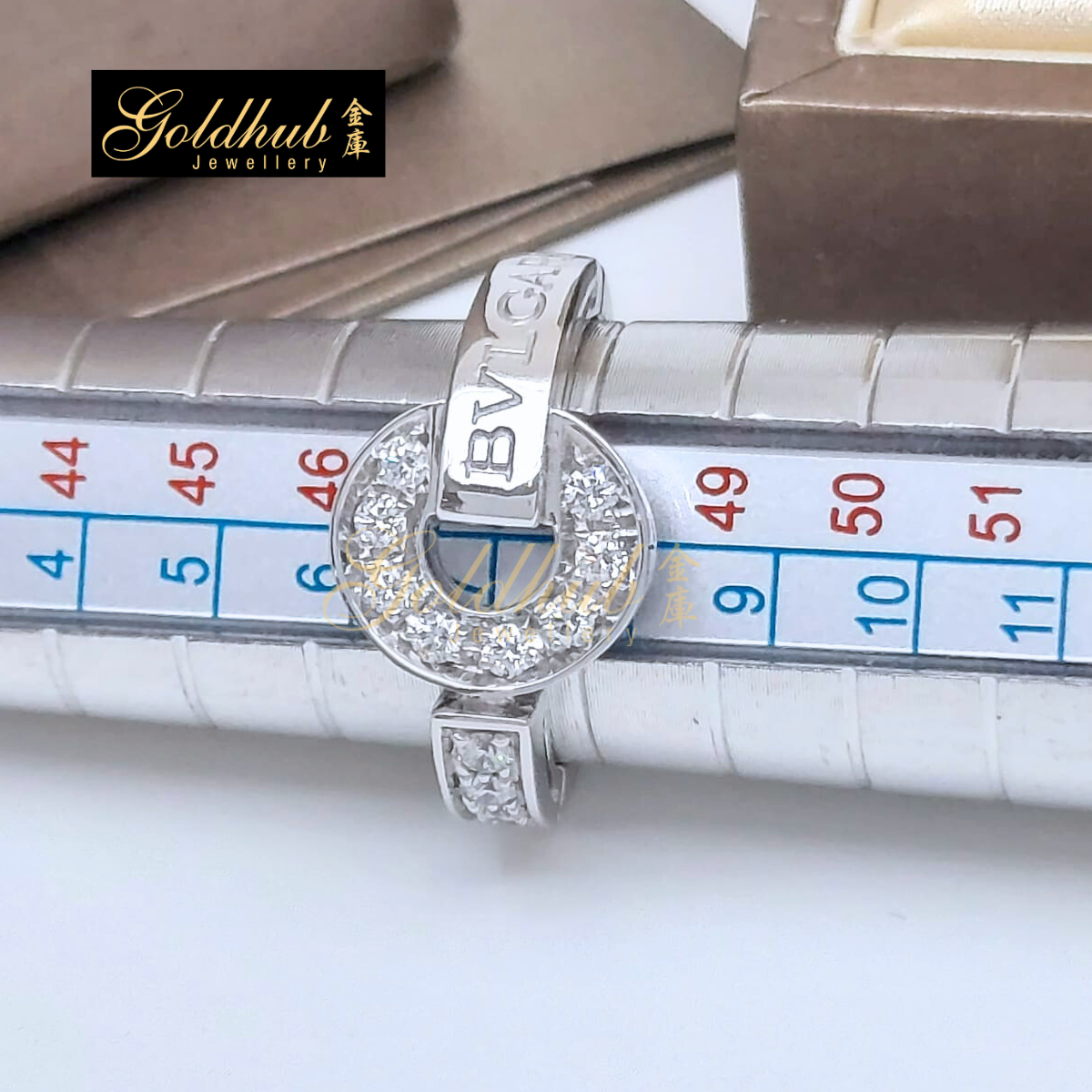 Bvlgari Bvlgari Paved Diamond Ring in White Gold, Size 48