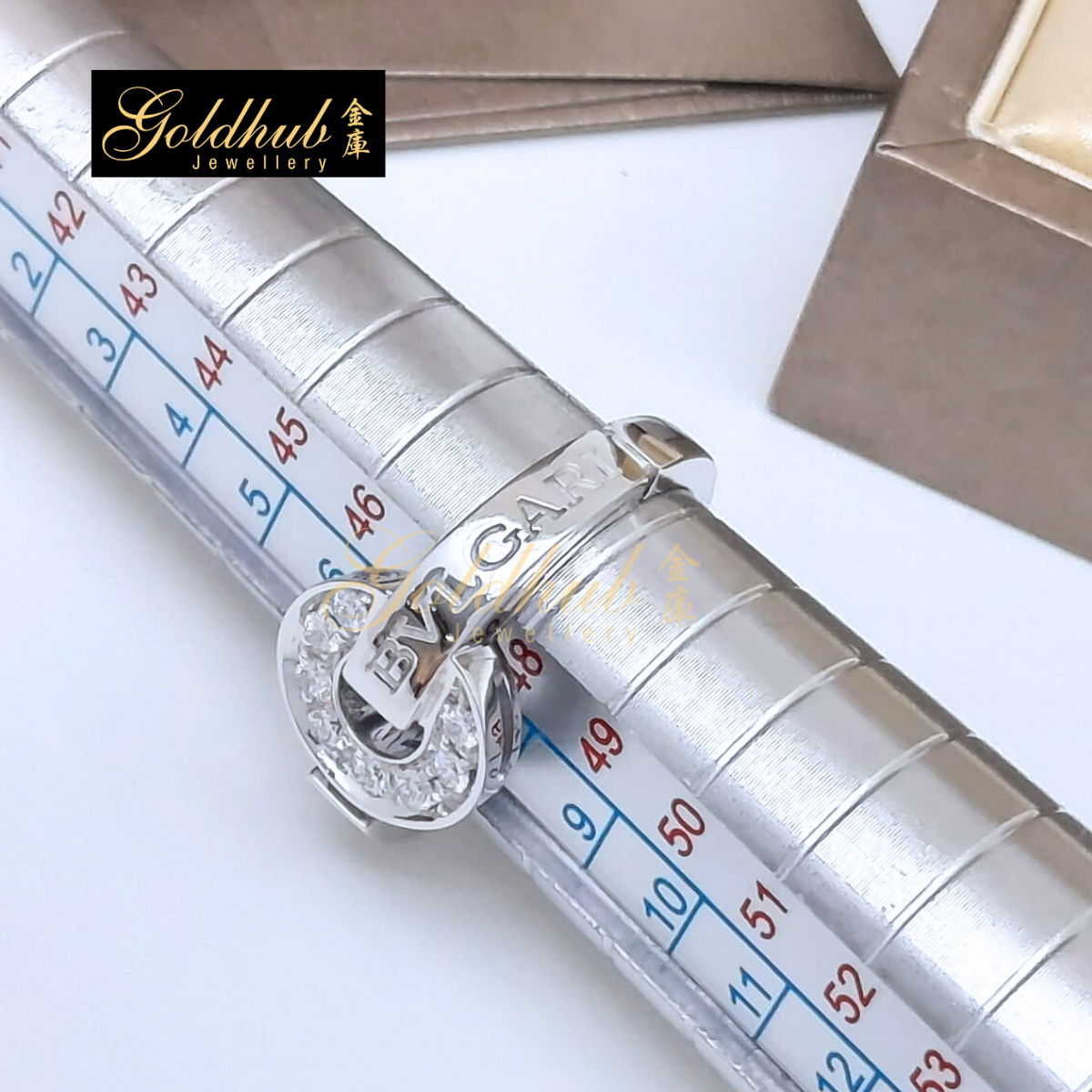 Bvlgari Bvlgari Paved Diamond Ring in White Gold, Size 48