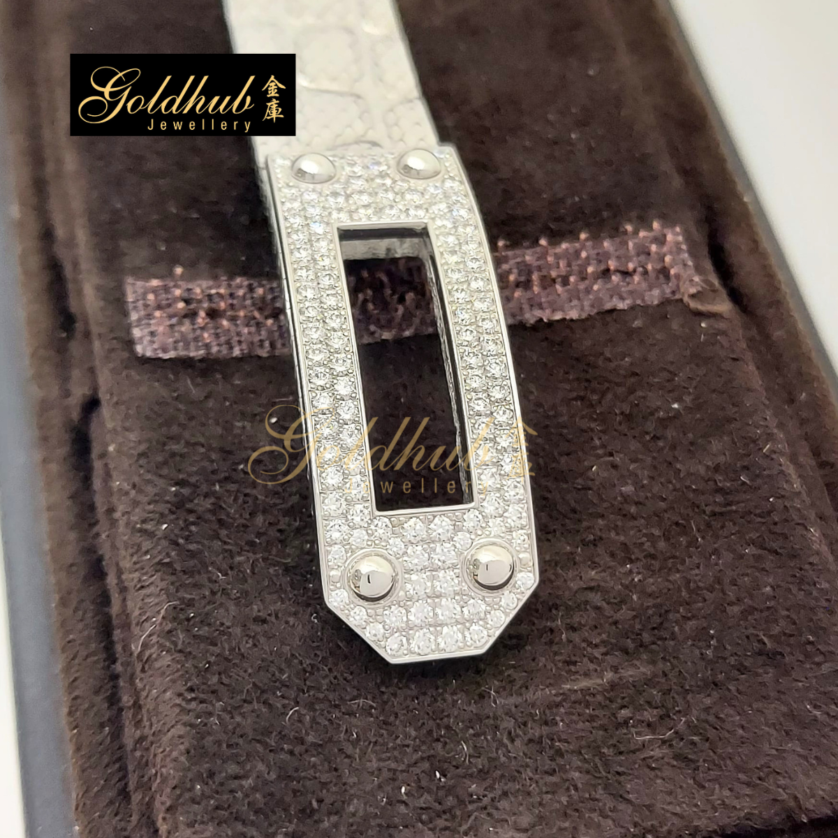 Hermes Kelly Milanaise Diamonds MM Bracelet in White Gold