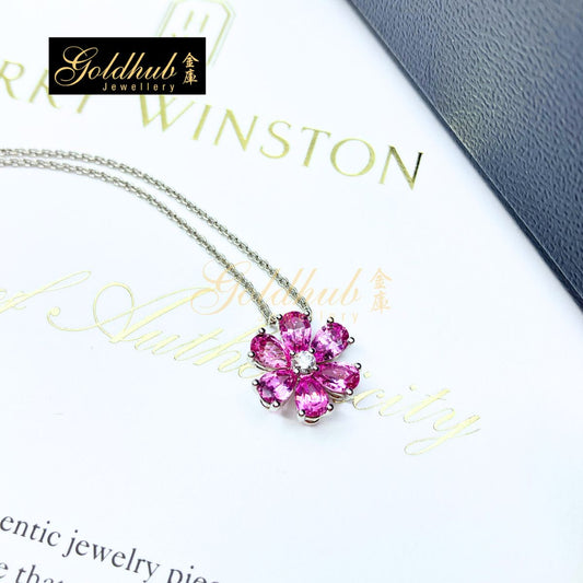 Harry Winston Forget-Me-Not Pink Sapphire and Diamond Pendant in Platinum