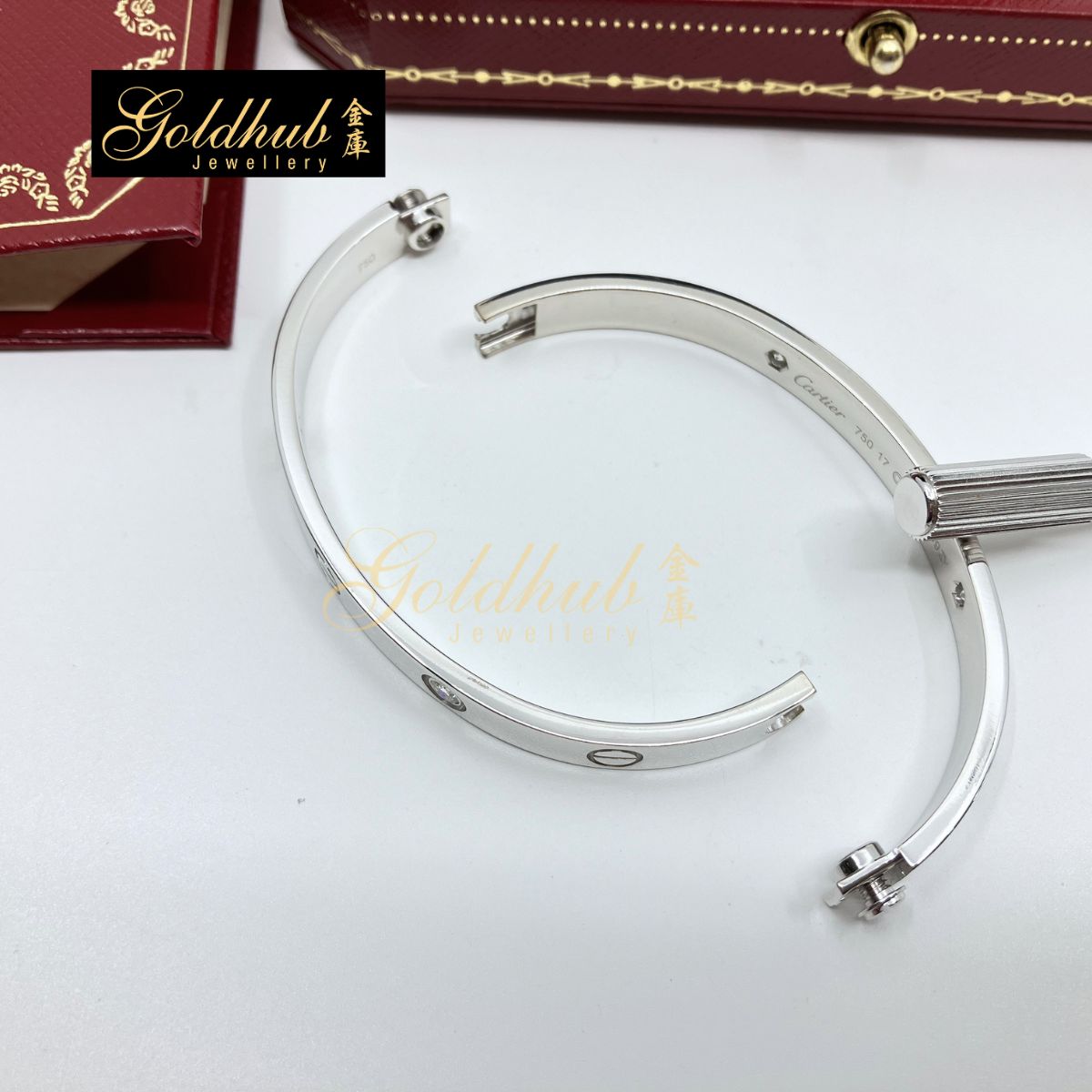 Cartier Love Bracelet, Classic Model, 4 Diamonds in White Gold, Size 17