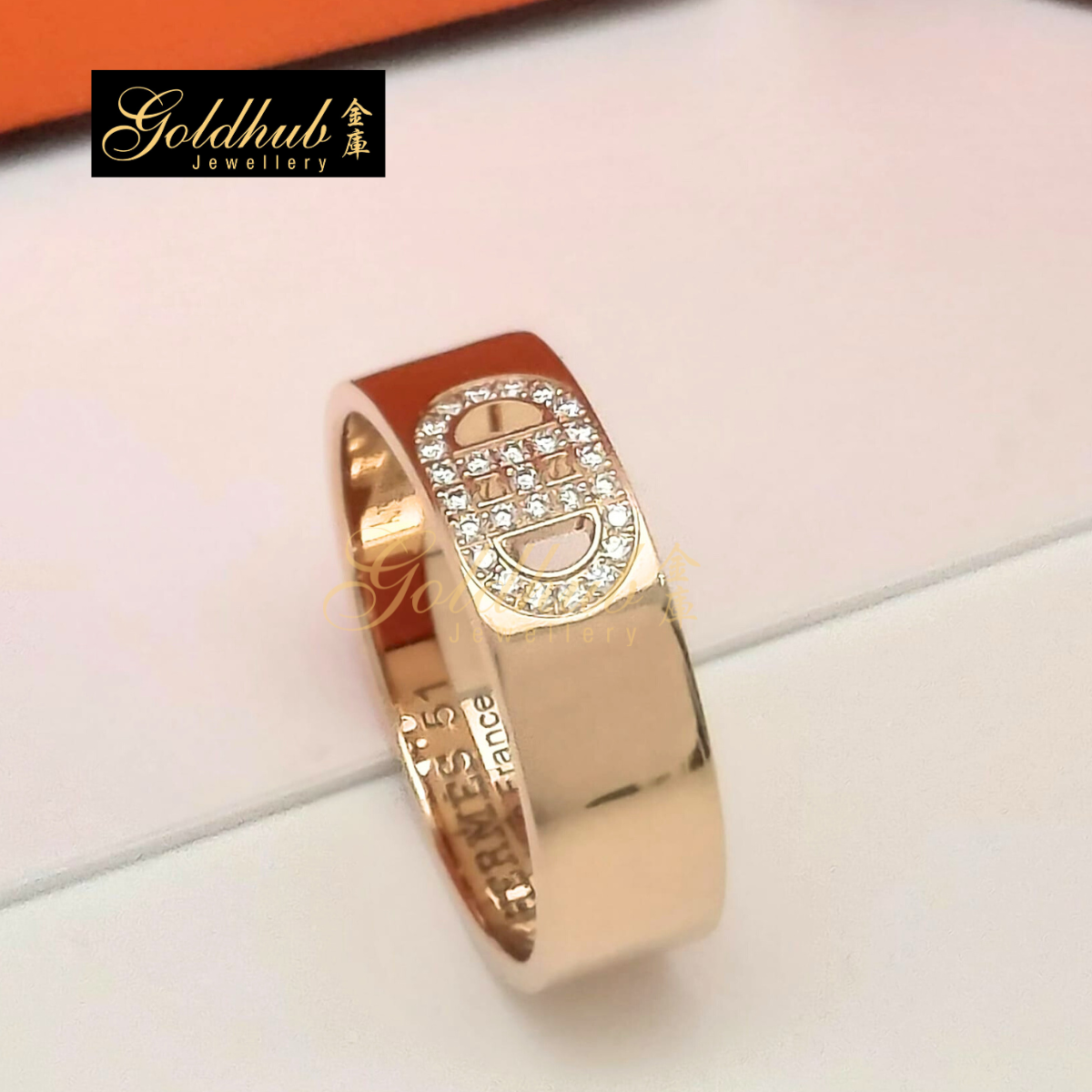 Hermes H d'ancre Ring, Small Model in Rose Gold, Size 51