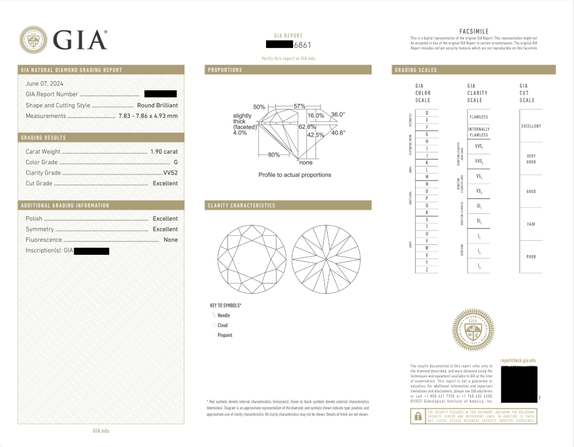 1.9 Carat G VVS2 Round Cut Diamond 111075