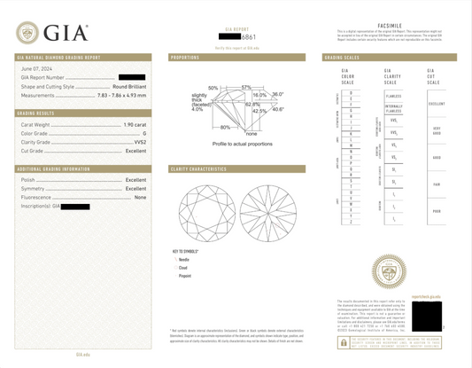 1.9 Carat G VVS2 Round Cut Diamond 111075