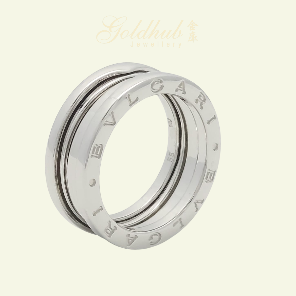 Bvlgari B.zero1 Ring 2 Band in White Gold, Size 55