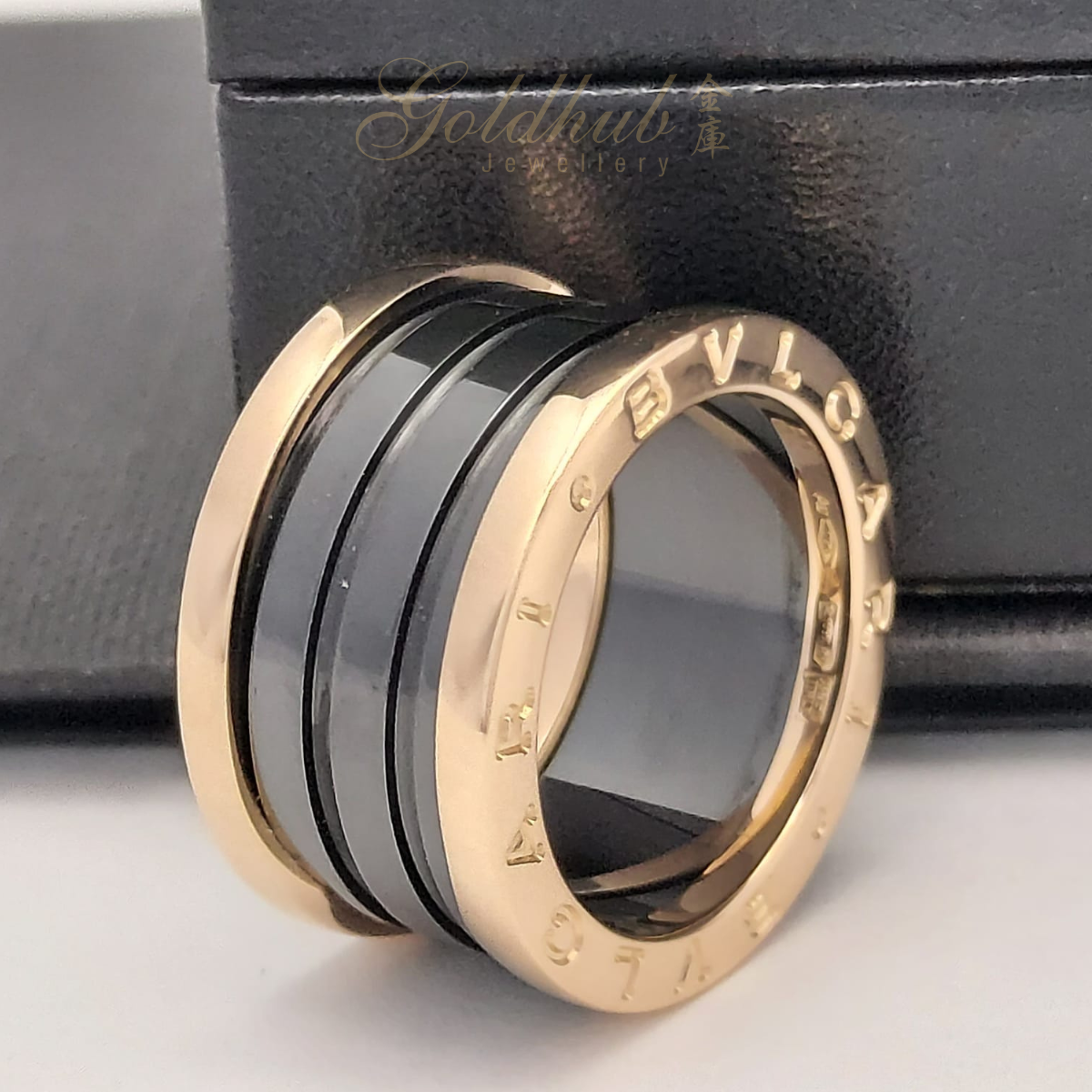 18k Pre-loved Bvlgari B.zero1 Black Ceramic 4 Band Ring in Rose Gold